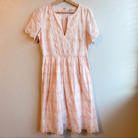 Madewell Pink Scalloped Eyelet Midi Dress - Picture 3 of 6